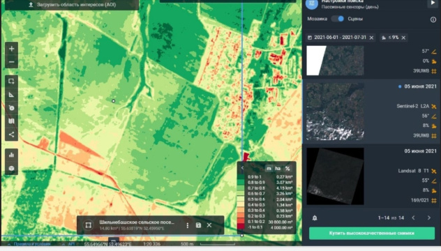 Расчет NDVI для одного из участков